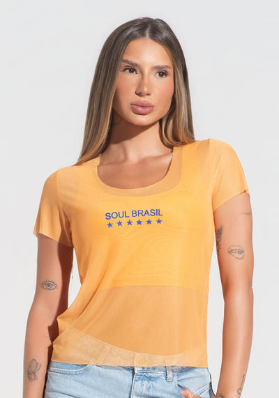 Blusa Baby Look Feminina Tule Soul Brasil Dlk Amarelo