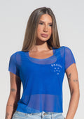 Blusa Baby Look Feminina Tule Orgulho Nacional Dlk Azul