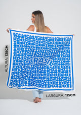 Canga Saída De Praia Estampada Brasil Azul E Branco Dlk