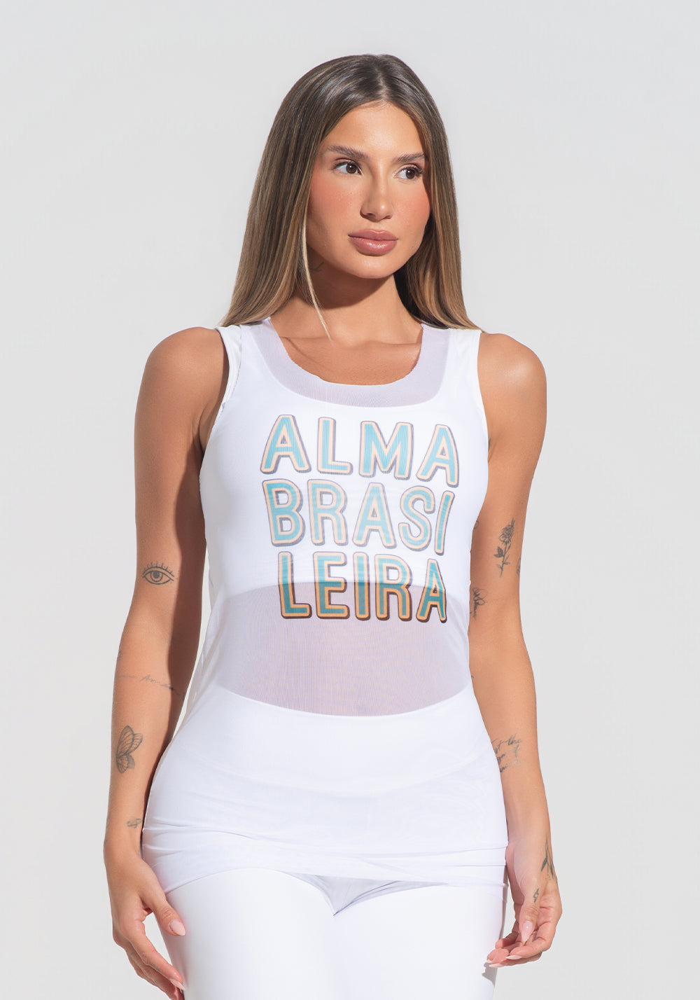 Camiseta Nadador Feminina Tule Alma Brasileira Dlk Branco