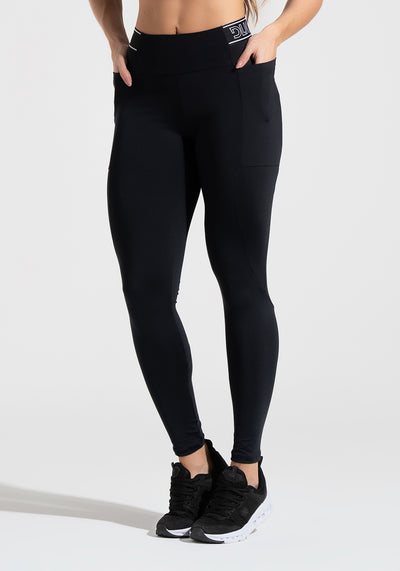 Legging Fitness Feminina com Bolsos e Elástico No Cós Activity+ Dlk Preto e Branco
