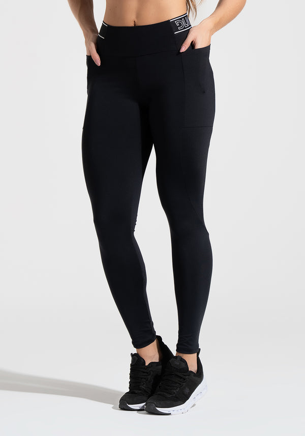 Legging Fitness Feminina com Bolsos e Elástico No Cós Activity+ Dlk Preto e Branco