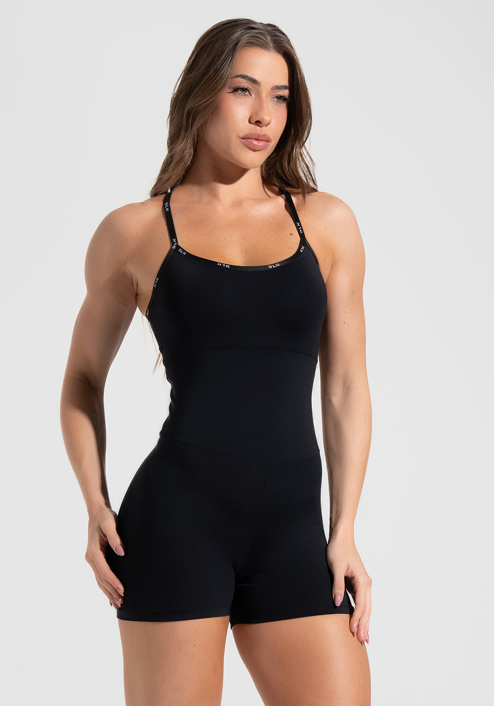 Macaquinho Fitness Feminino com Alças Cruzadas de Elástico Activity+ Dlk Preto e Branco
