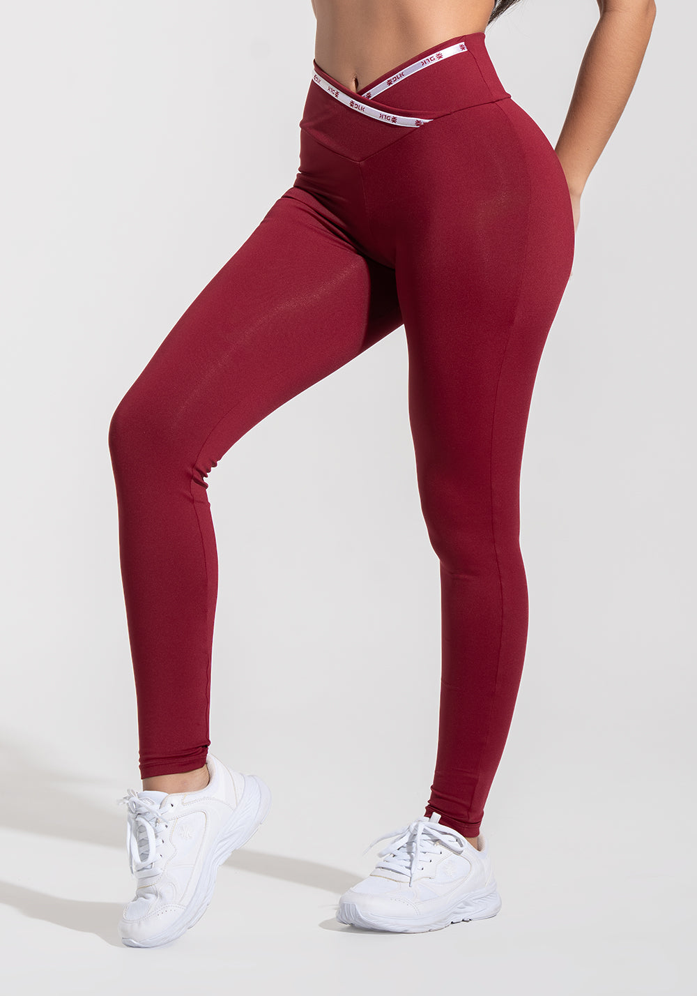 Legging Fitness Feminina com Cós Transpassado e Elástico Athletic Dlk Vermelho Cereja