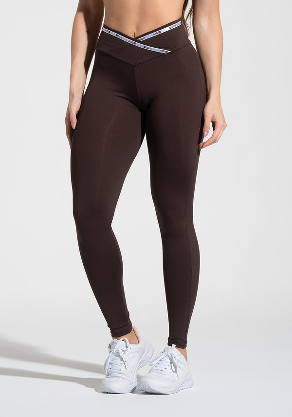Legging Fitness Feminina com Cós Transpassado e Elástico Athletic Dlk Marrom