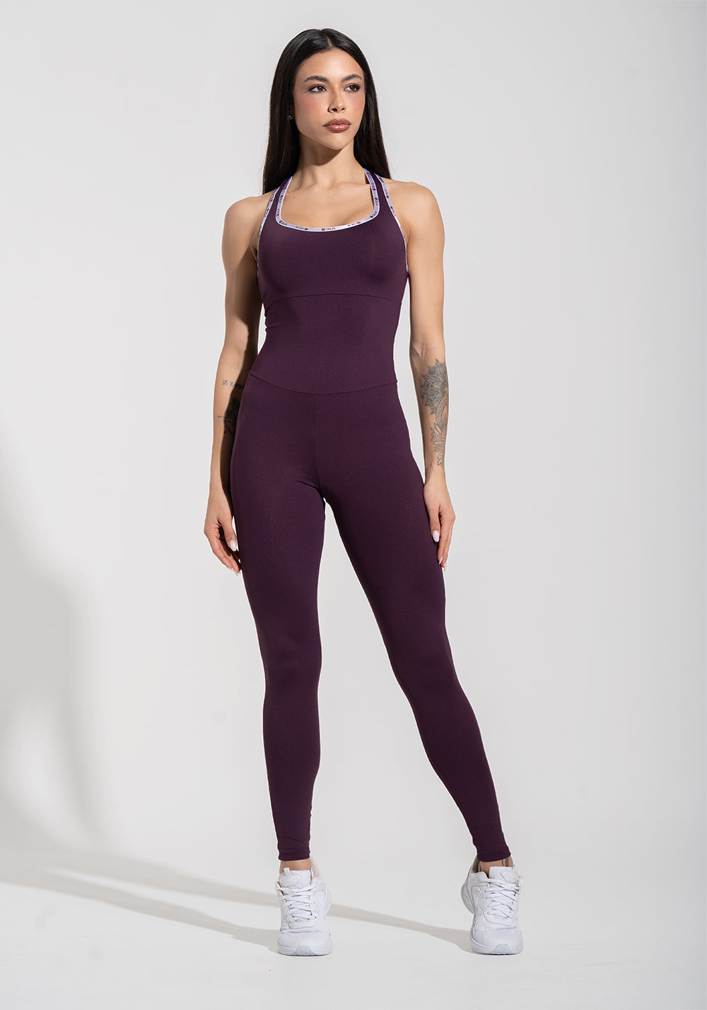 Macacão Fitness Feminino com Alças Cruzadas e Elástico Athletic Dlk Roxo