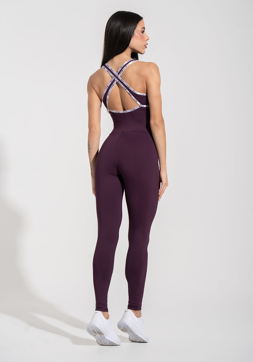 Macacão Fitness Feminino com Alças Cruzadas e Elástico Athletic Dlk Roxo