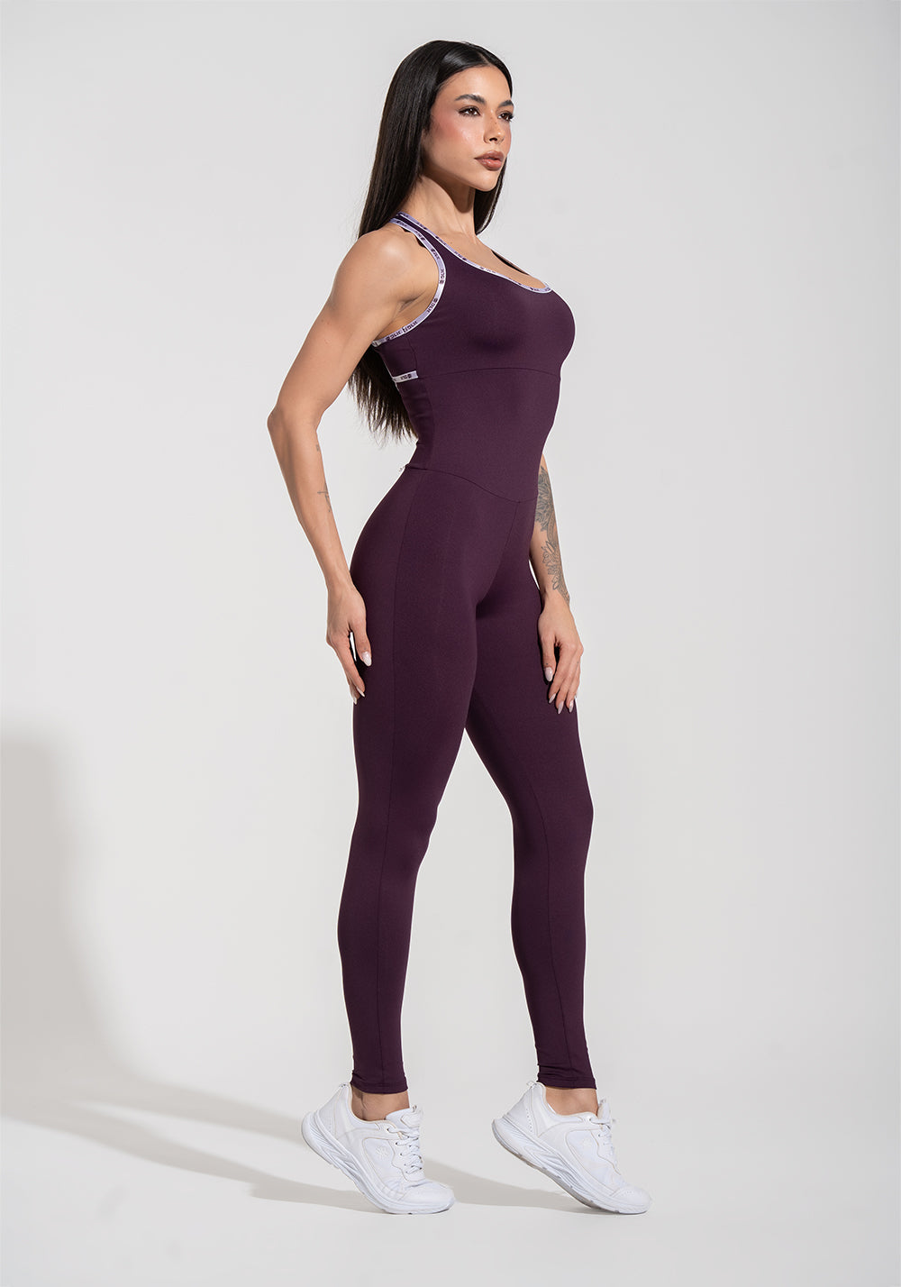 Macacão Fitness Feminino com Alças Cruzadas e Elástico Athletic Dlk Roxo