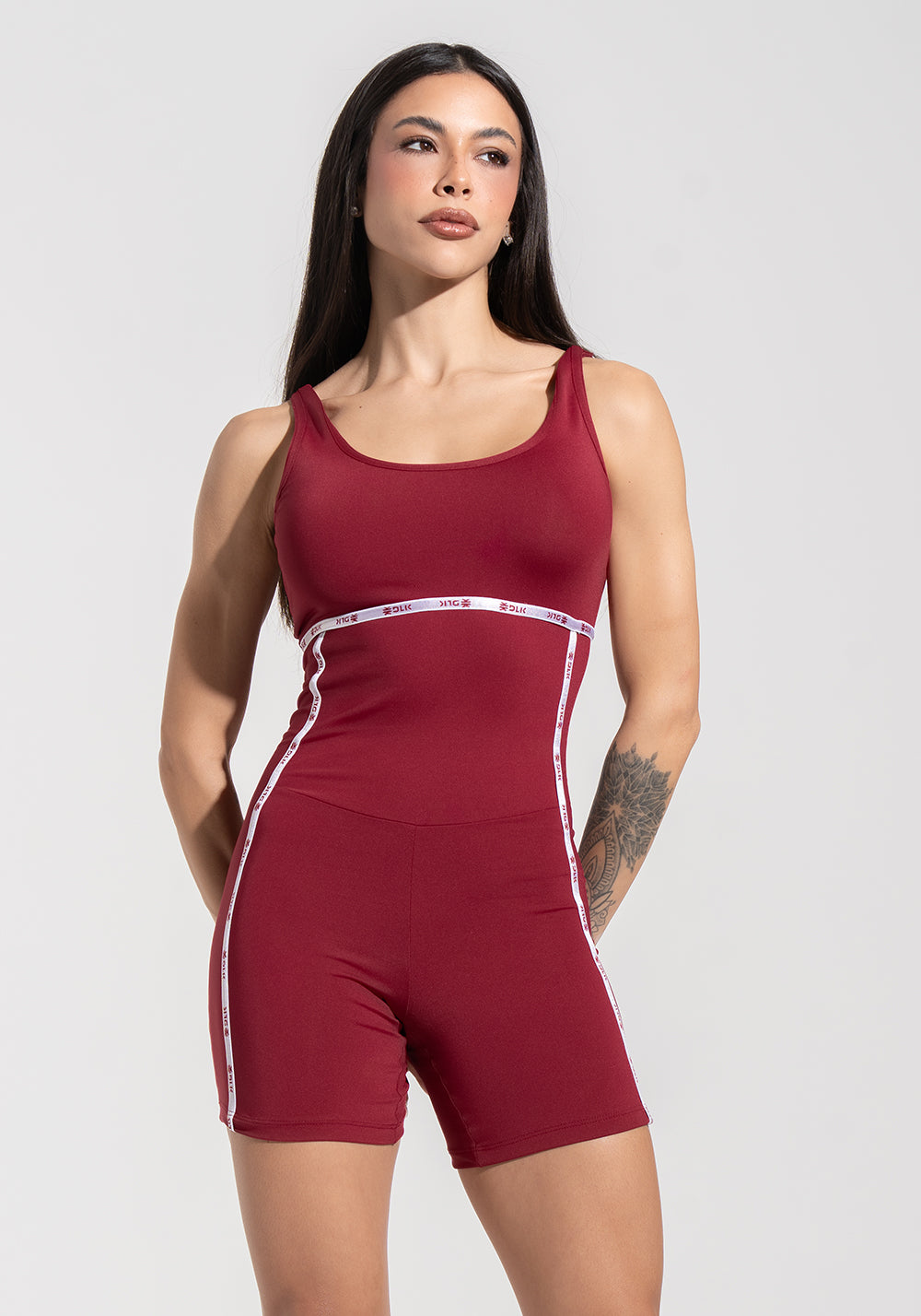 Macaquinho Fitness Feminino com Elástico Athletic Dlk Vermelho Cereja
