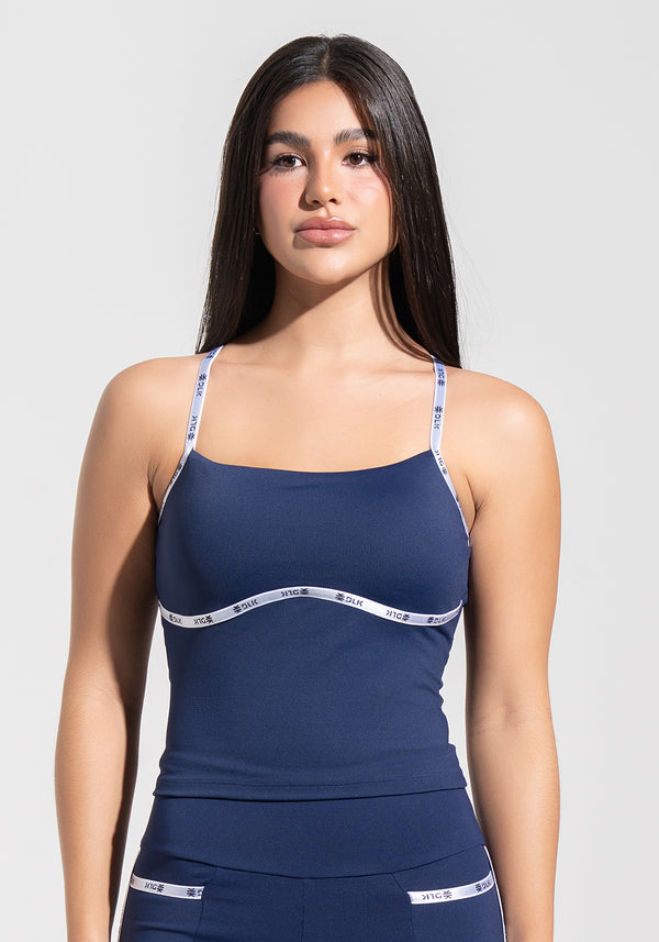 Top Alongado Fitness com Alças Cruzadas de Elástico Athletic Dlk Azul Marinho