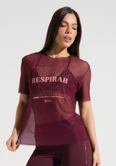 Blusa Fitness Feminina de Tule Estampada Respirar Activity Dlk