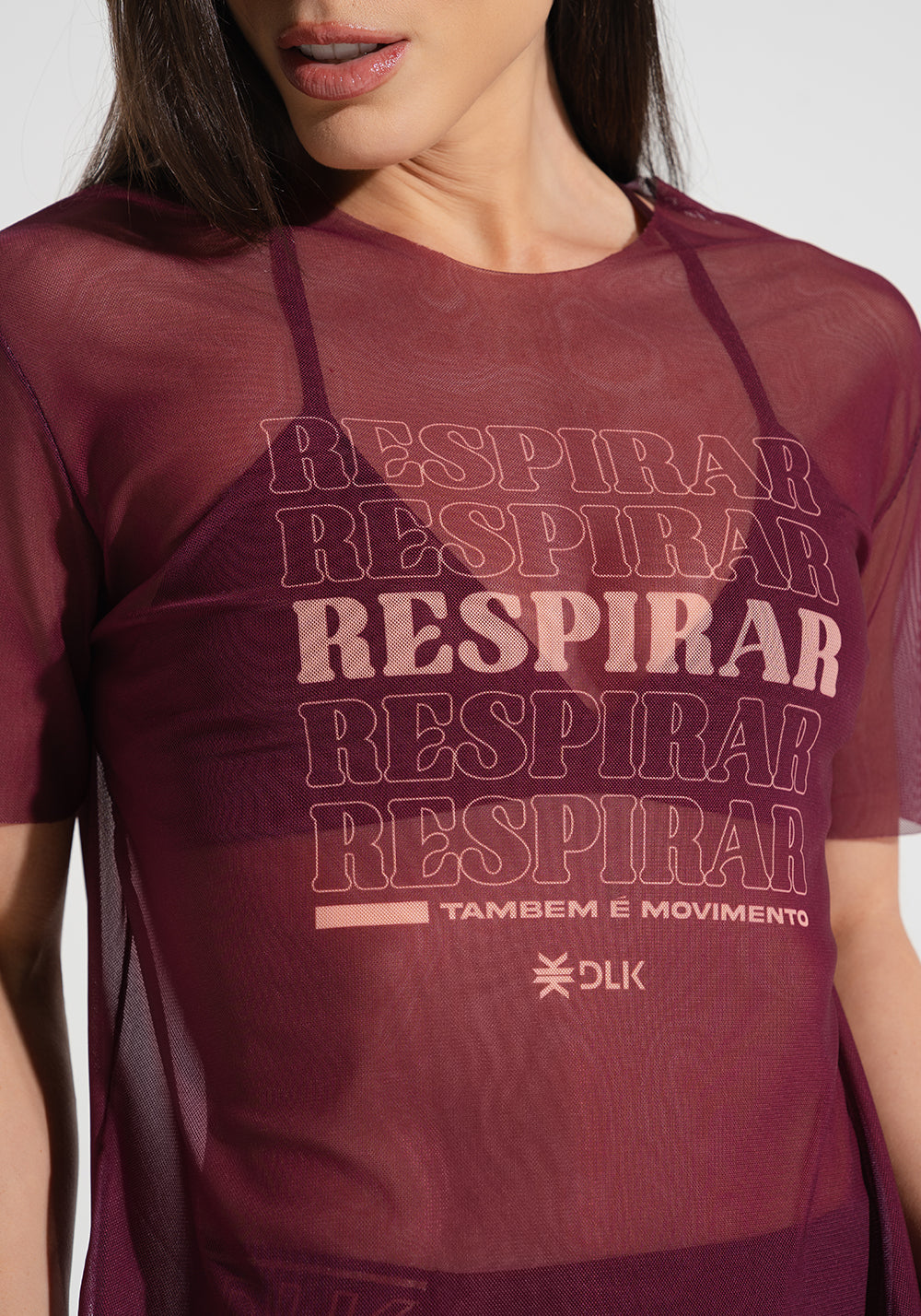 Blusa Fitness Feminina de Tule Estampada Respirar Activity Dlk