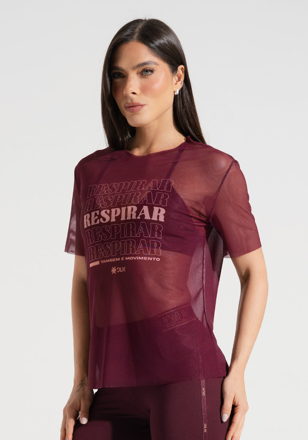 Blusa Fitness Feminina de Tule Estampada Respirar Activity Dlk