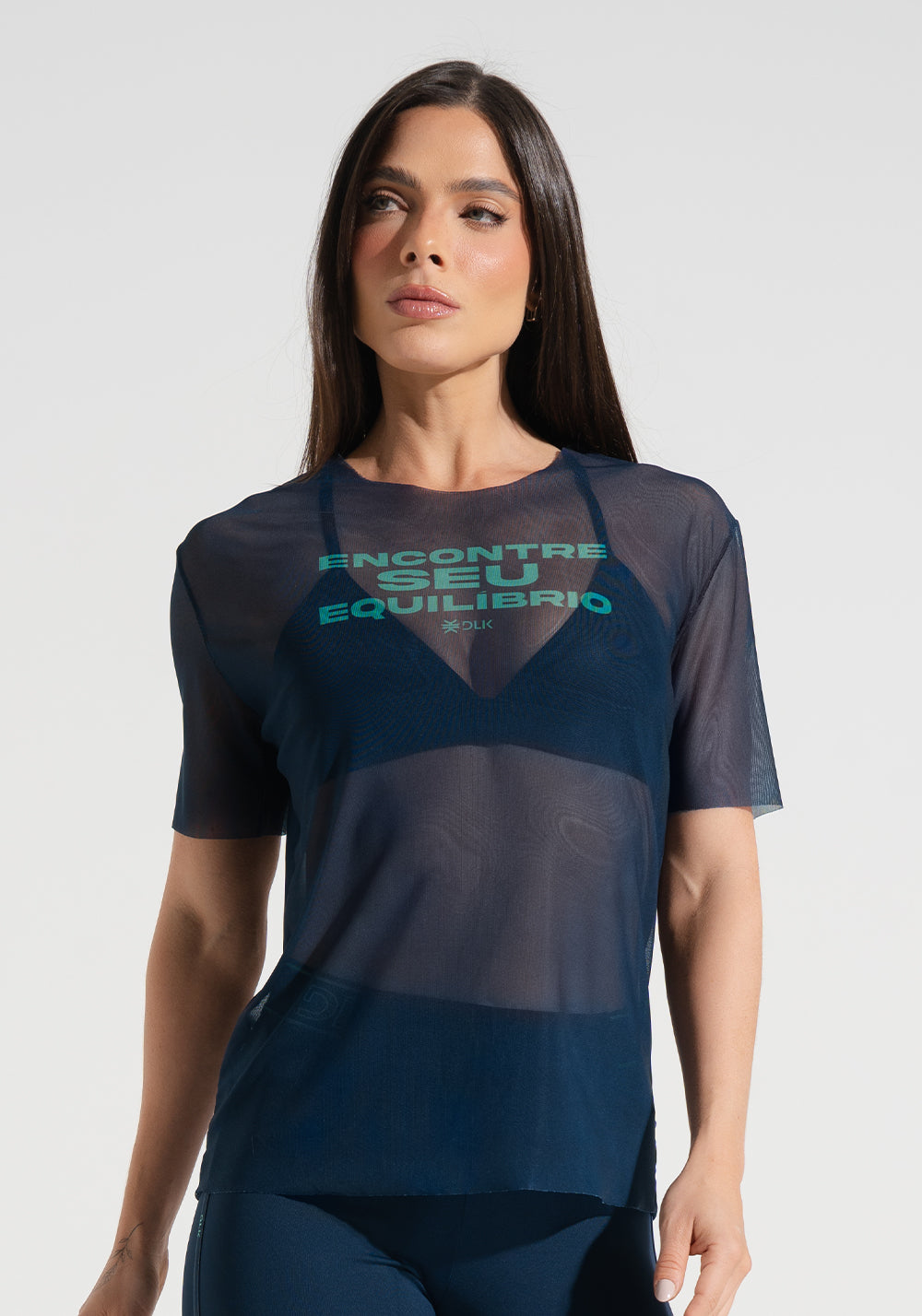 Blusa Fitness Feminina de Tule Estampada Encontre Seu Equilíbrio Activity Dlk
