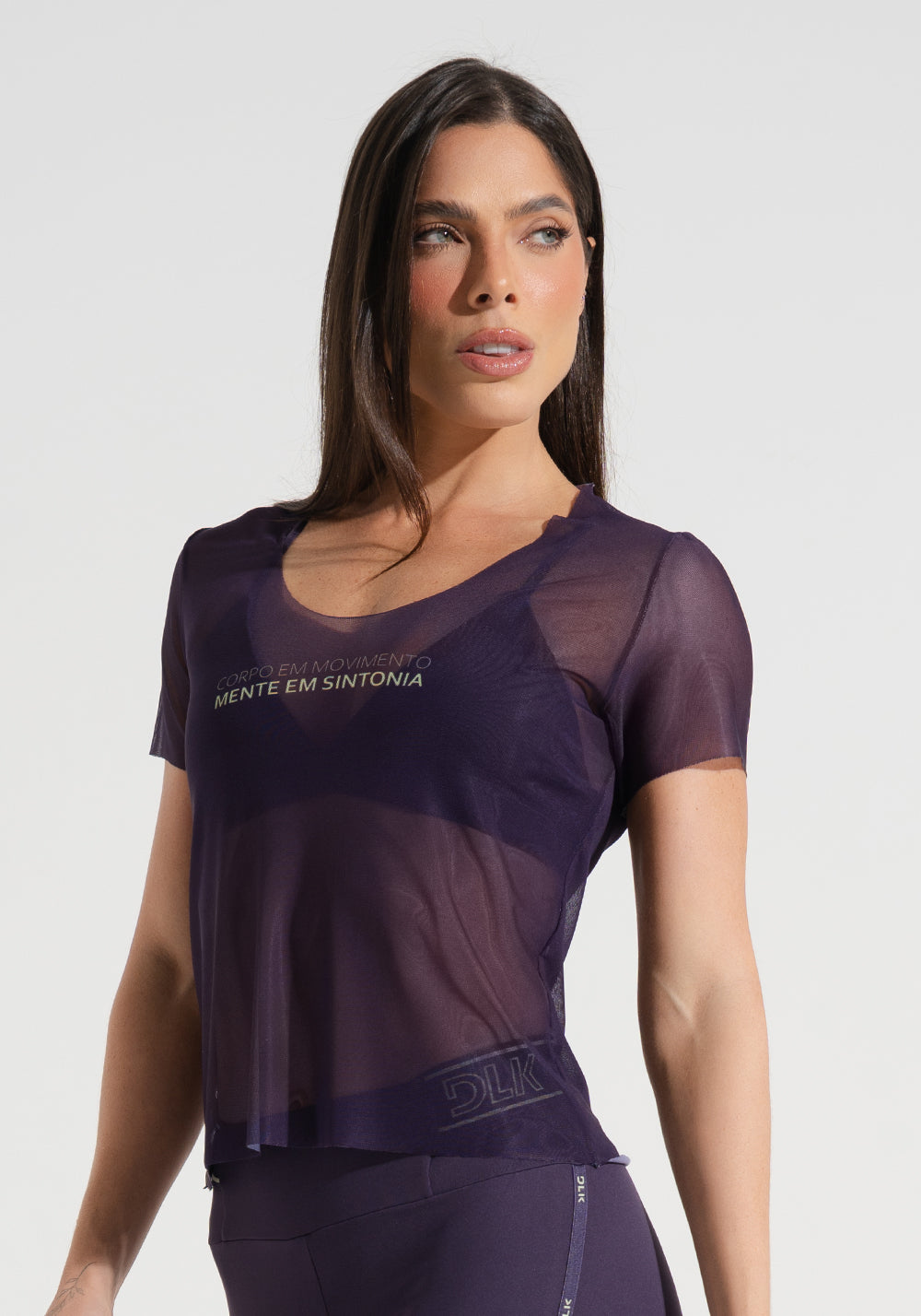 Blusa Baby Look Feminina de Tule Estampada Corpo em Movimento Activity Dlk