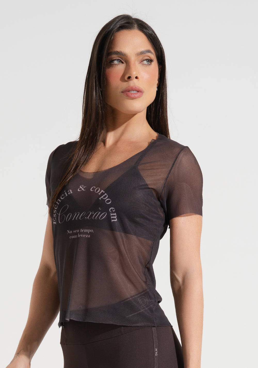Blusa Baby Look Feminina de Tule Estampada Conexão Activity Dlk