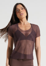 Blusa Baby Look Feminina de Tule Estampada Autêntica Soul Dlk