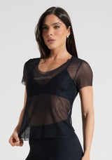 Blusa Baby Look Feminina de Tule Estampada Confiante Soul Dlk