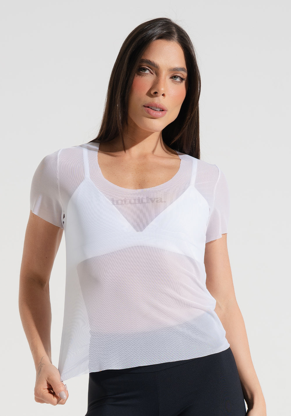 Blusa Baby Look Feminina de Tule Estampada Intuitiva Soul Dlk