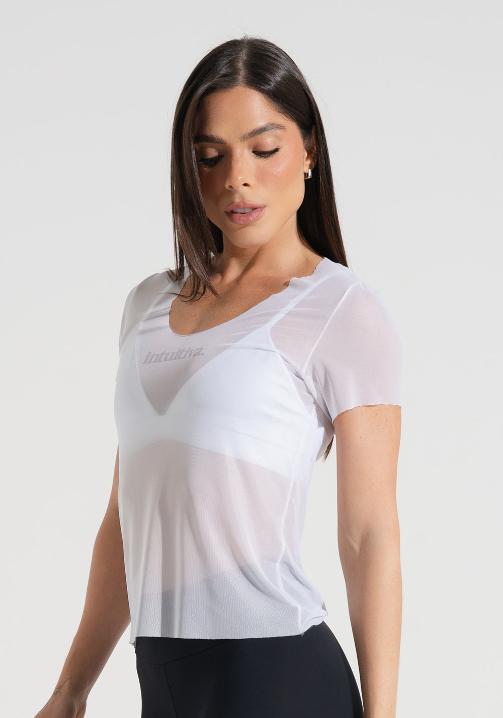 Blusa Baby Look Feminina de Tule Estampada Intuitiva Soul Dlk