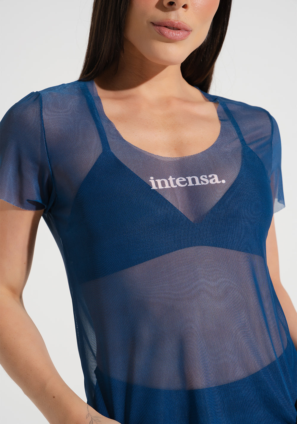 Blusa Baby Look Feminina de Tule Estampada Intensa Soul Dlk