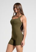 Macaquinho Fitness Feminino com Detalhe Canelado Motion Lines Dlk Verde Oliva