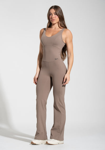 Macacão Flare Fitness Feminino Soul Dlk Cáqui