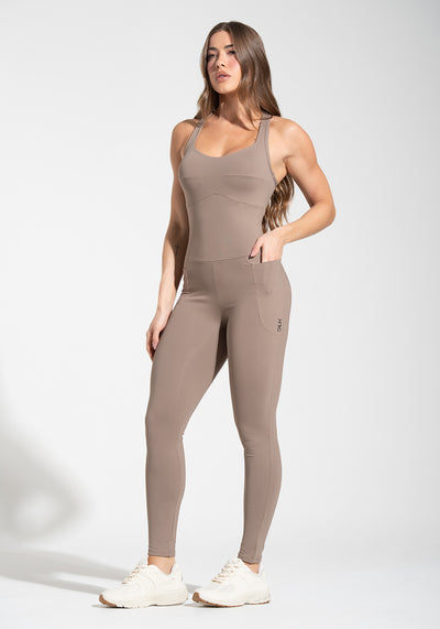 Macacão Fitness Feminino com Bolsos Soul Dlk Cáqui