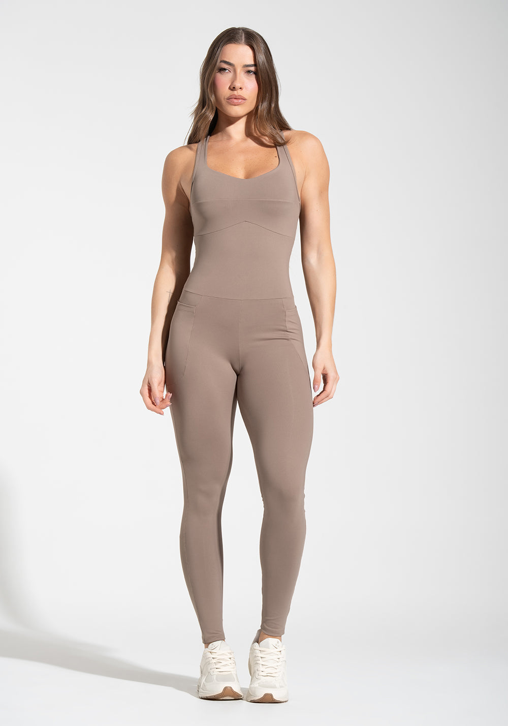 Macacão Fitness Feminino com Bolsos Soul Dlk Cáqui