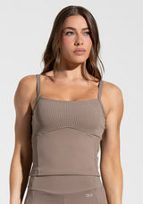 Top Alongado Fitness com Detalhe Canelado Motion Lines Dlk Cáqui