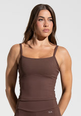 Top Alongado Fitness com Detalhe Canelado Motion Lines Dlk Marrom