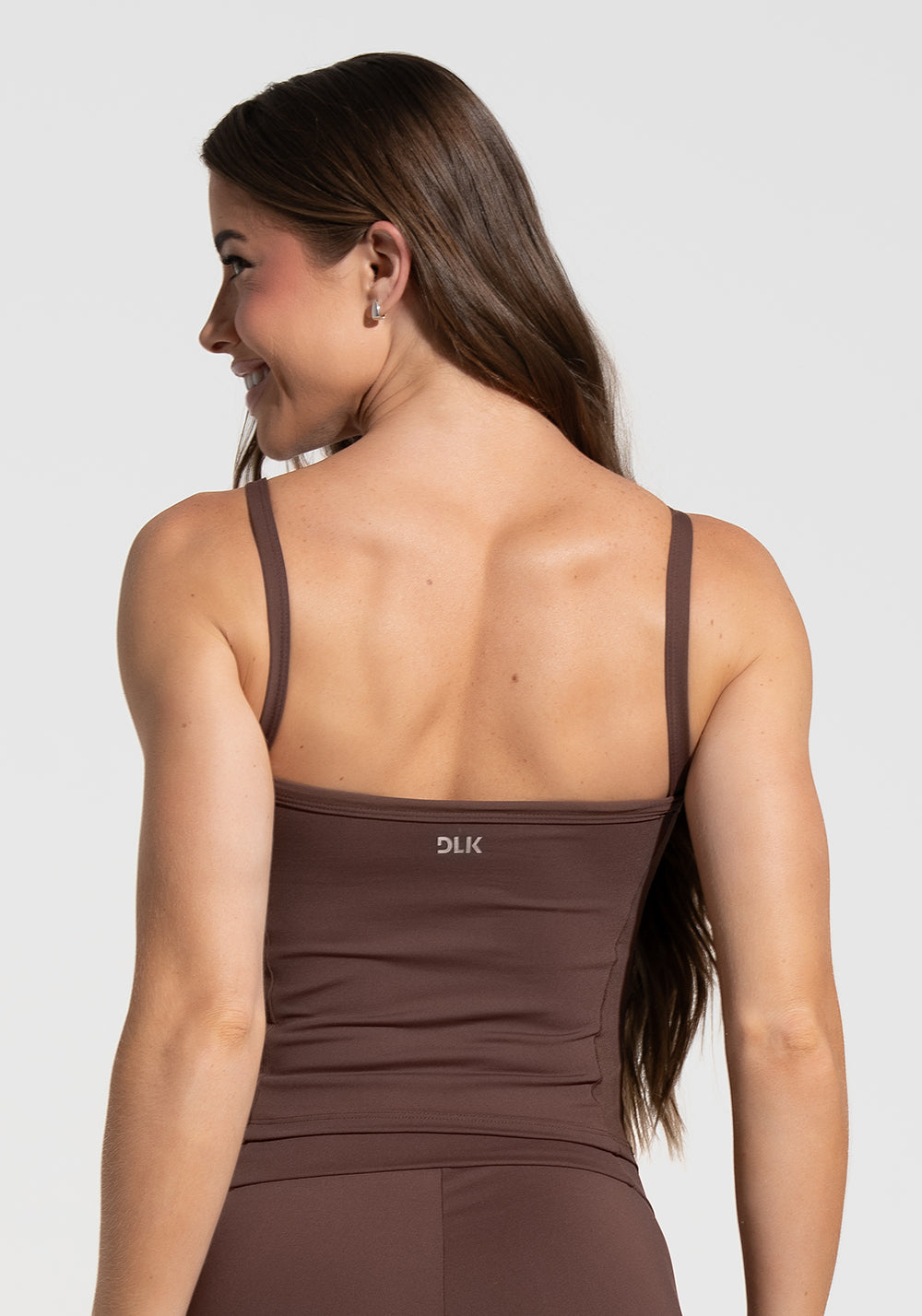 Top Alongado Fitness com Detalhe Canelado Motion Lines Dlk Marrom
