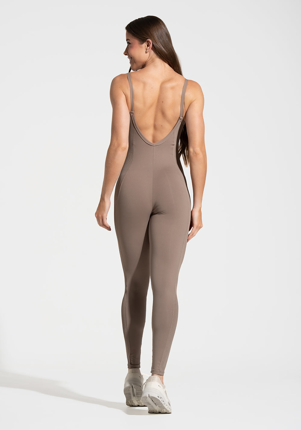 Macacão Fitness Feminino com Lateral Canelada Motion Lines Dlk Cáqui