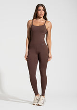 Macacão Fitness Feminino com Lateral Canelada Motion Lines Dlk Marrom