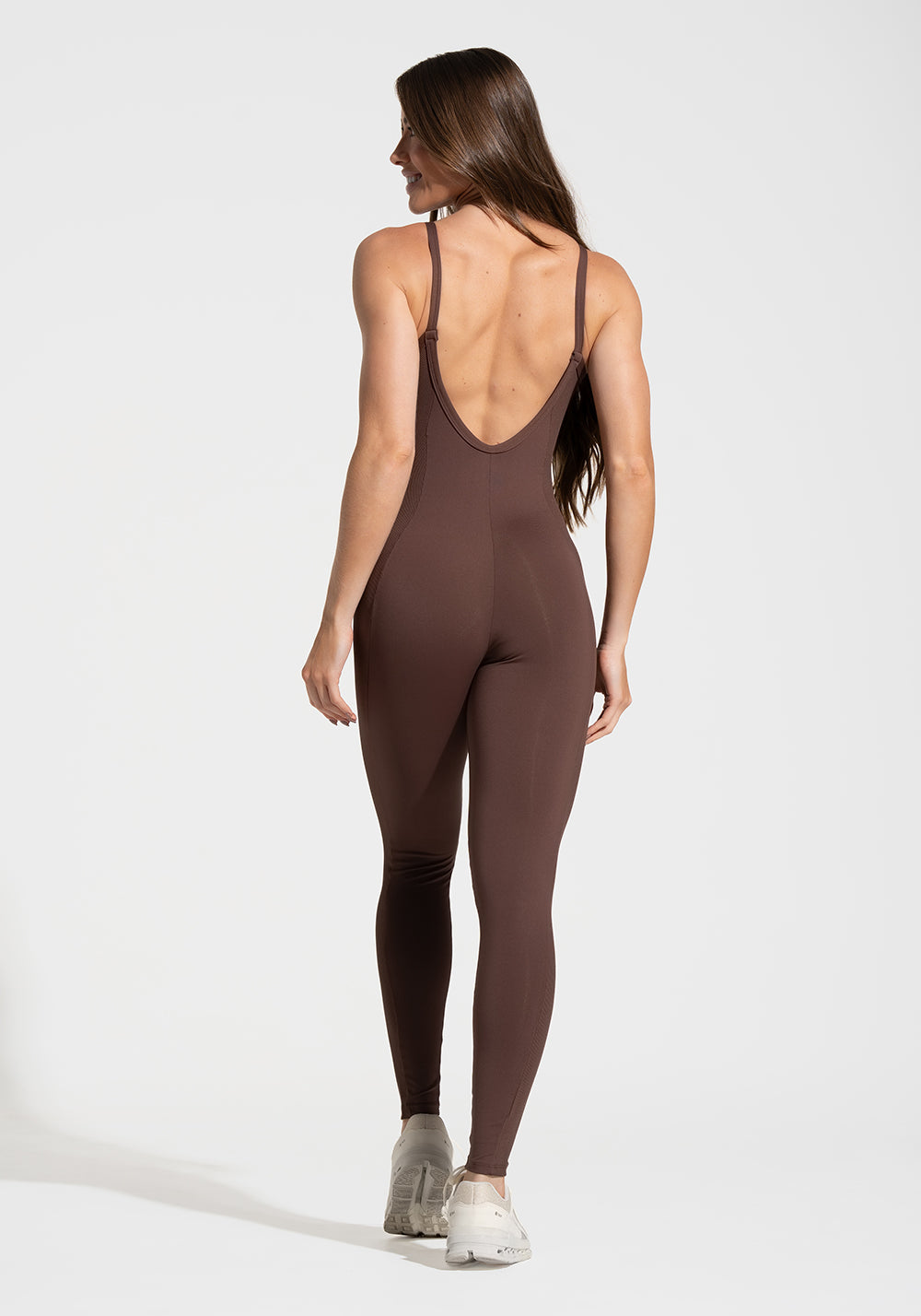 Macacão Fitness Feminino com Lateral Canelada Motion Lines Dlk Marrom