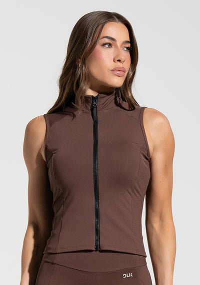Colete Fitness Feminino com Detalhe Canelado Motion Lines Dlk Marrom