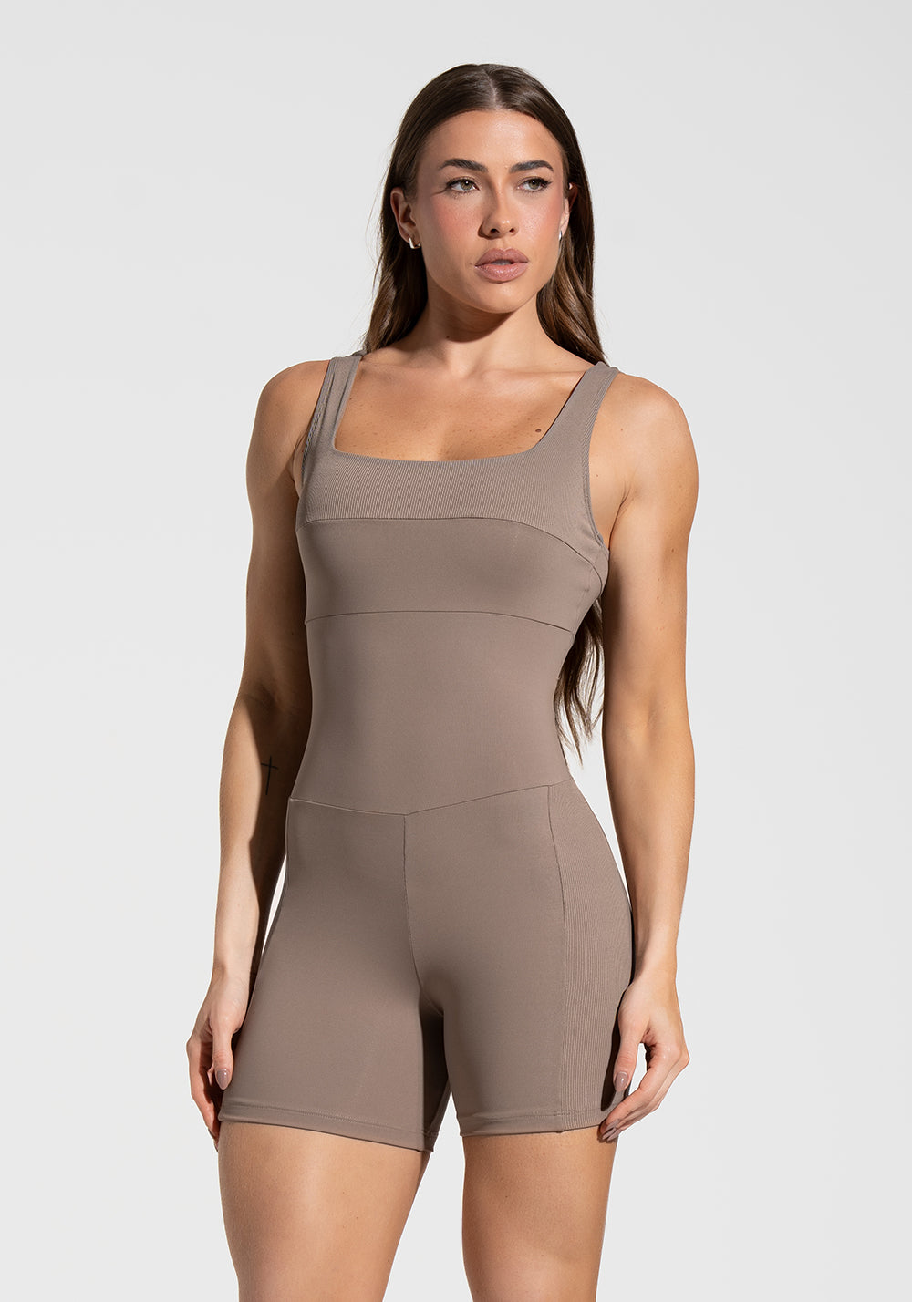 Macaquinho Fitness Feminino com Detalhe Canelado Motion Lines Dlk Cáqui