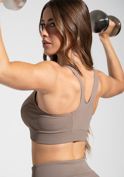 Top Fitness Feminino Nadador Anatômico com Detalhe Canelado Motion Lines Dlk Cáqui