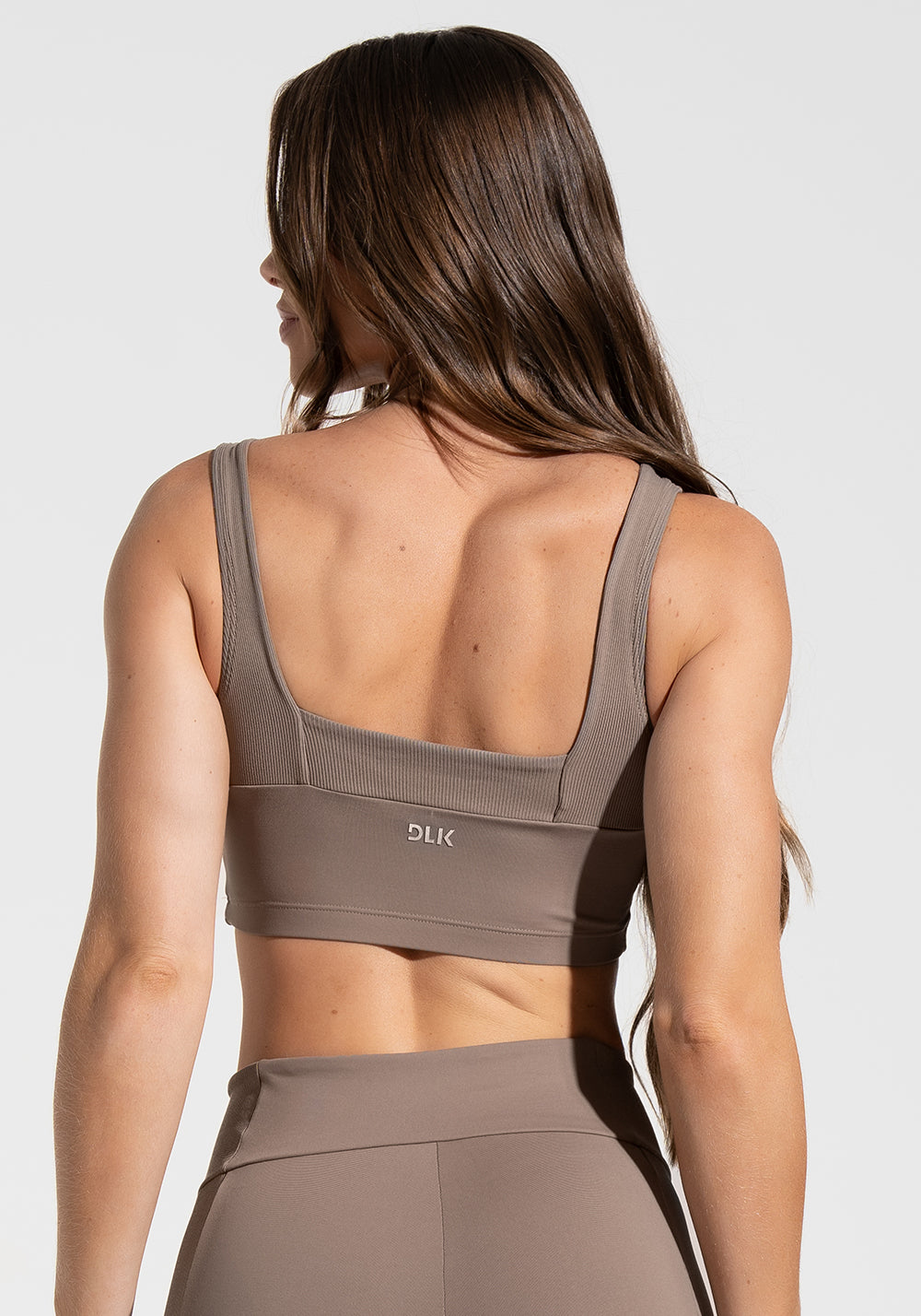 Top Fitness Feminino Decote Quadrado com Detalhe Canelado Motion Lines Dlk Cáqui