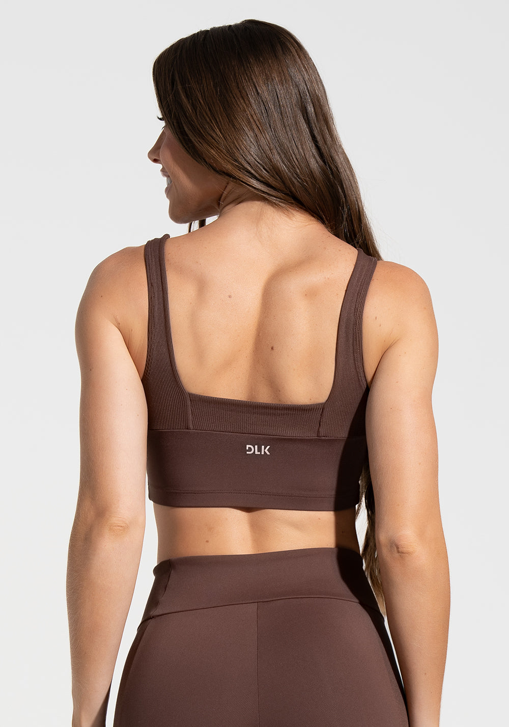 Top Fitness Feminino Decote Quadrado com Detalhe Canelado Motion Lines Dlk Marrom