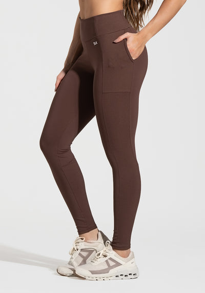 Legging Fitness Feminina com Bolsos e Detalhe Canelado Motion Lines Dlk Marrom