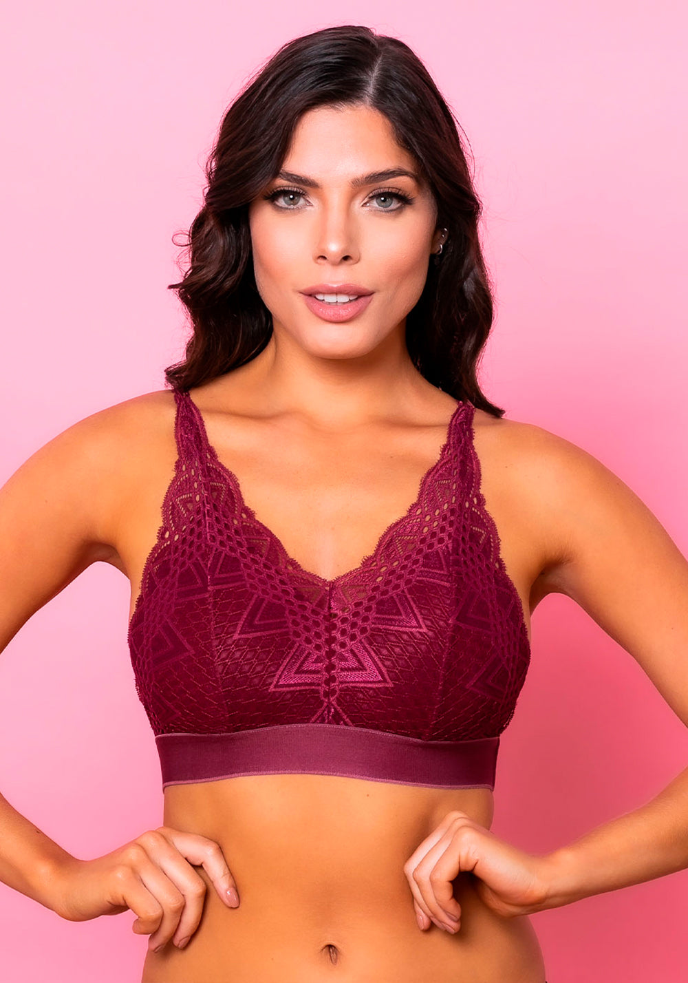 Sutiã Modelo Triângulo Sem Bojo Intimate Com Renda Vinho Dlk