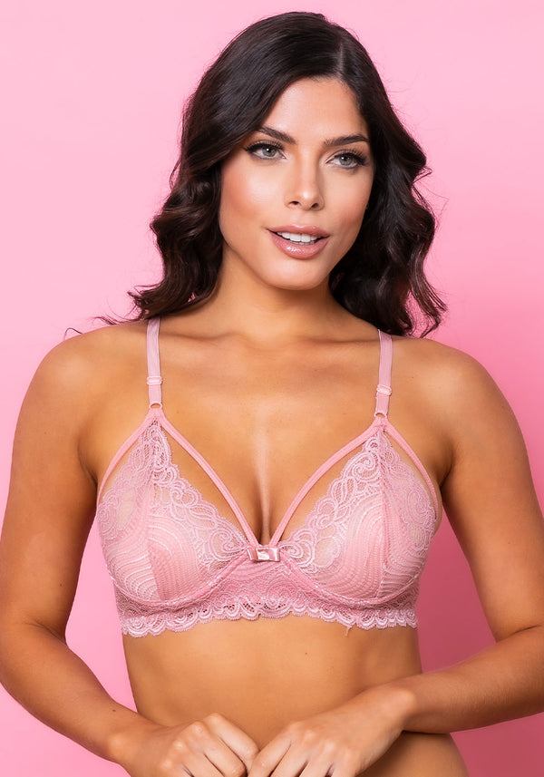 Sutiã Modelo Triângulo Strappy Sem Bojo Intimate Rendado Rosa Dlk