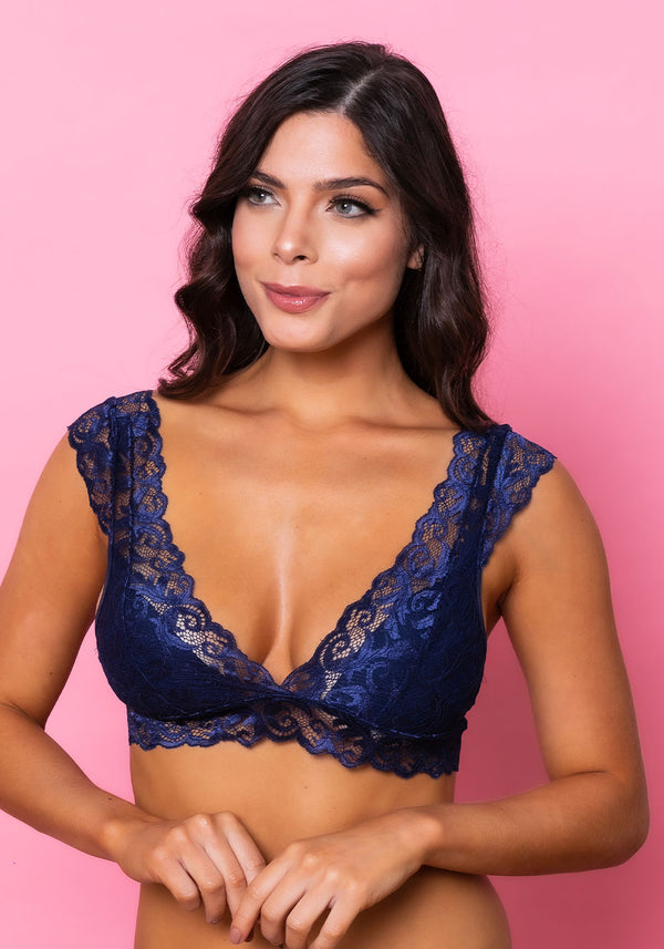 Sutiã Modelo Triângulo Sem Bojo Intimate Com Decote V Rendado Azul Marinho Dlk