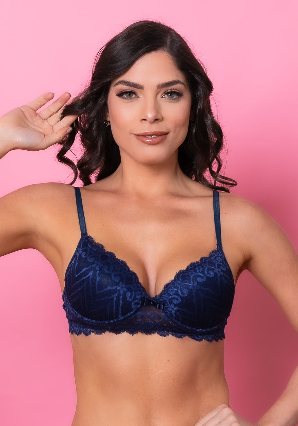 Sutiã Meia Taça Com Bojo Intimate Rendado Azul Marinho Dlk