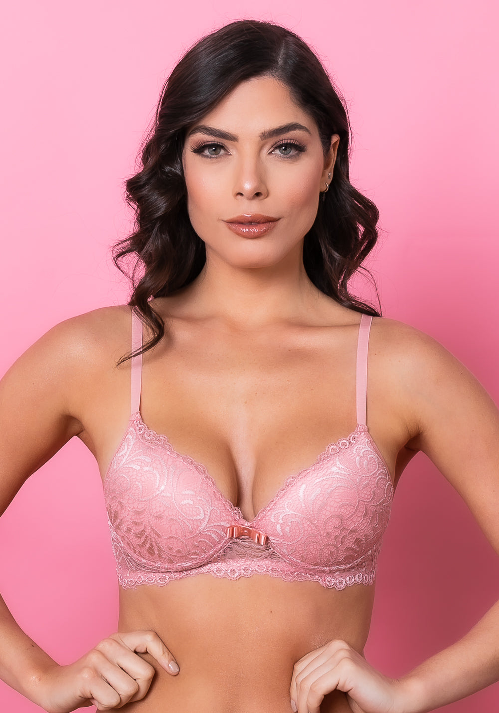 Sutiã Meia Taça Com Bojo Intimate Rendado Rosa Dlk