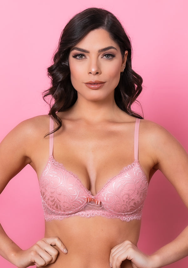 Sutiã Meia Taça Com Bojo Intimate Rendado Rosa Dlk
