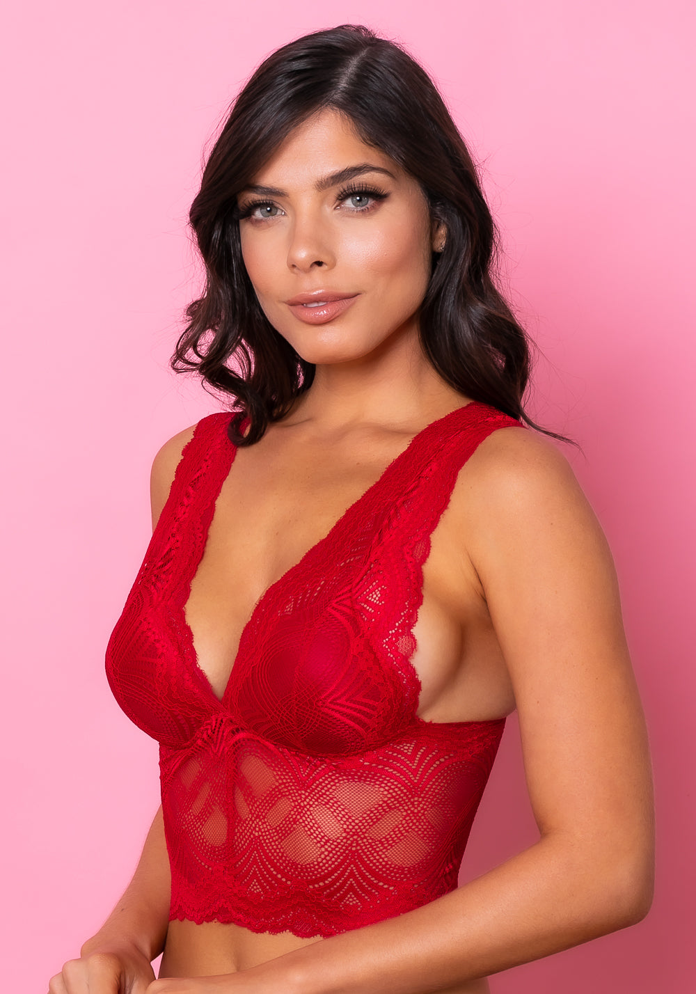 Sutiã Cropped Modelo Triângulo Com Bojo Intimate Rendado Vermelho Dlk