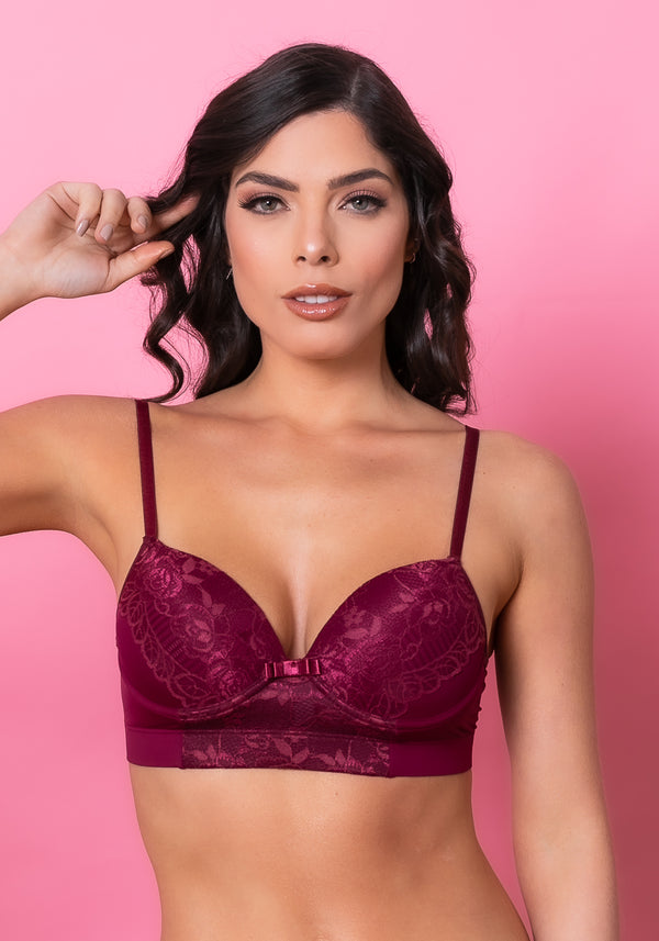Sutiã Meia Taça Com Bojo Intimate Em Microfibra Vinho Dlk