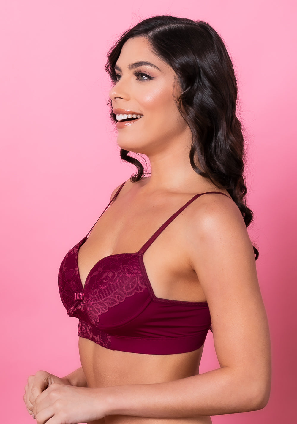 Sutiã Meia Taça Com Bojo Intimate Em Microfibra Vinho Dlk